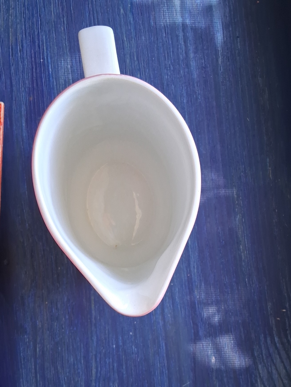 White Ceramic Pitcher with Pink Rim - Picture 5 of 6